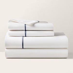 Ralph Lauren Home Organic Cotton Percale Palmer King Flat Sheet Polo Navy NEW
